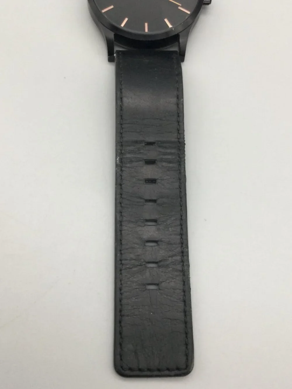 MVMT Black Rose Mens Watch 45mm Black Rose Gold Leather Band New Battery